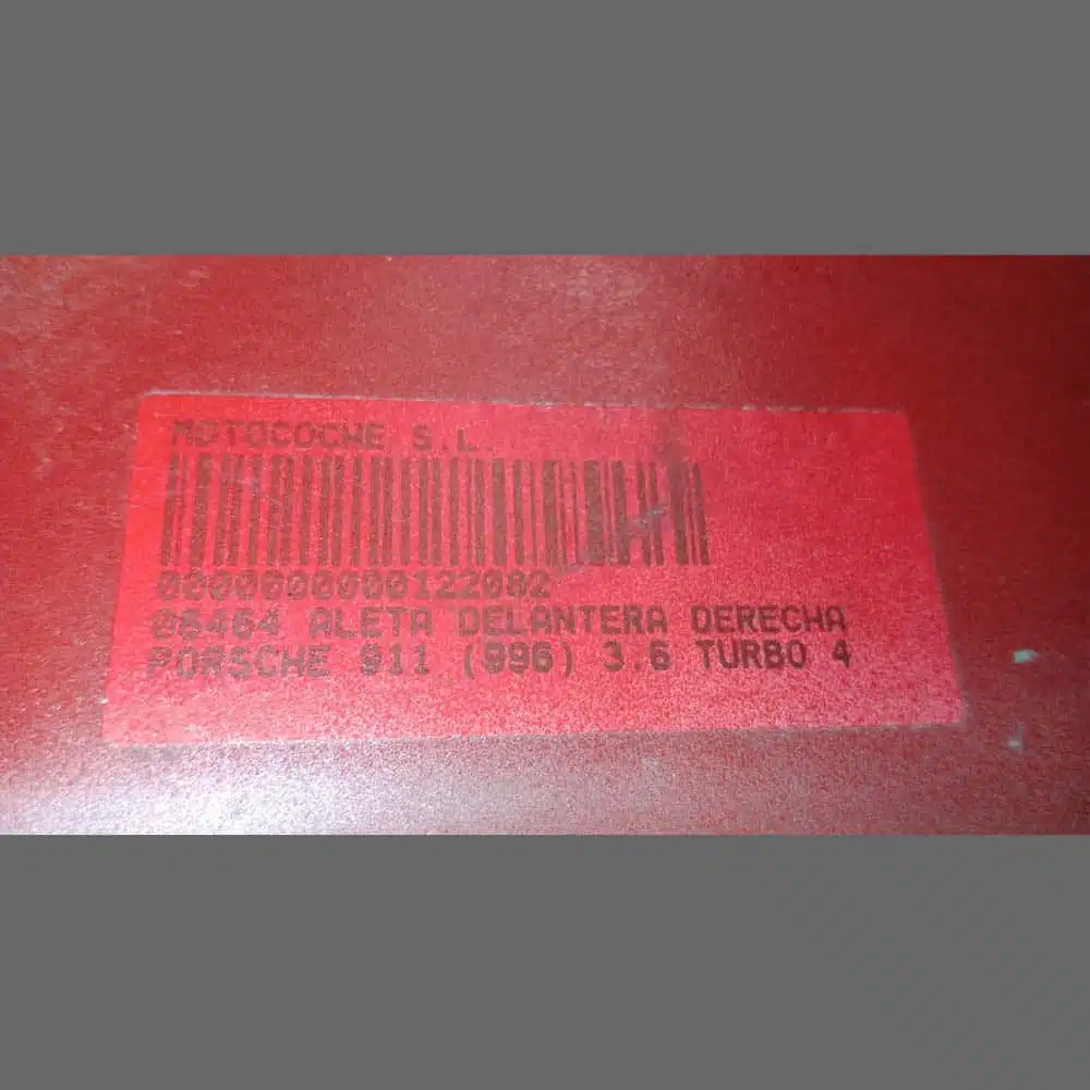 Aleta delantera derecha Porsche 996. PET: 99650303204GRV. Color Rojo. - Imagen 9