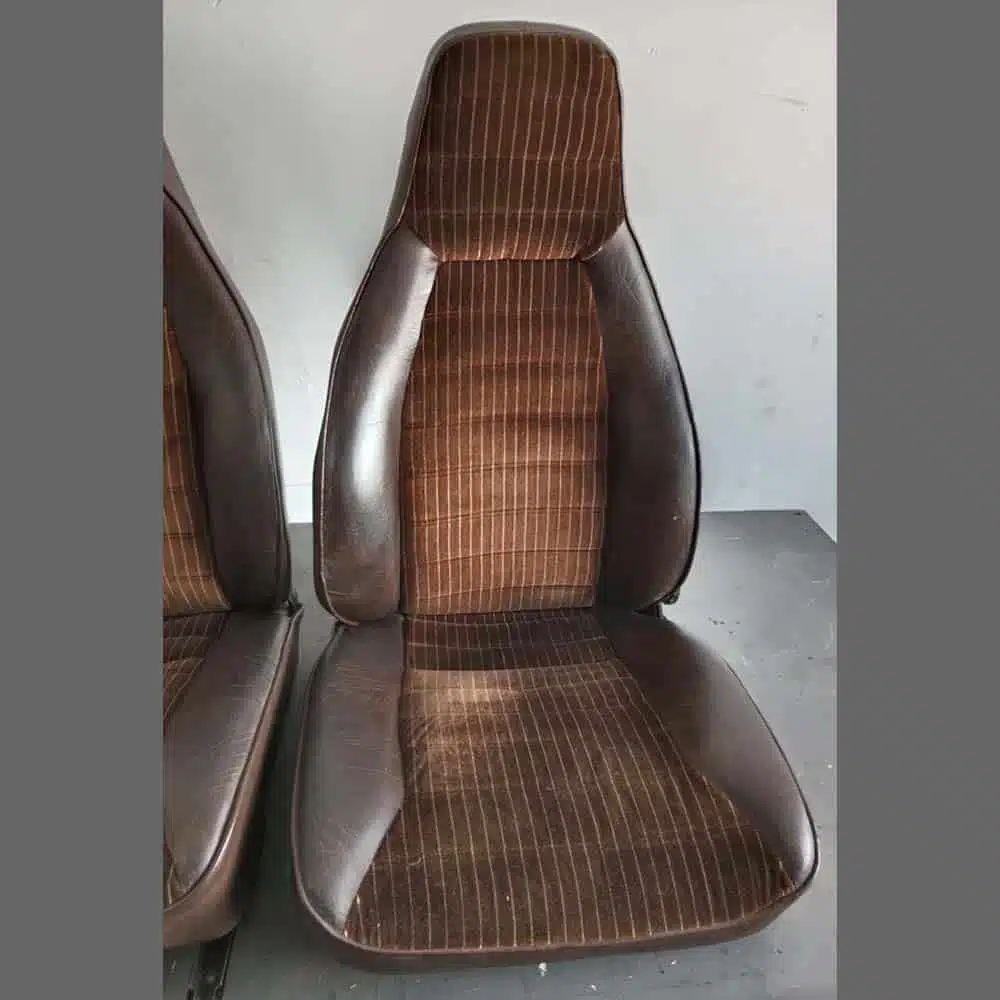 Front seats Porsche 911. Years (1974-82). Brown leatherette and center in Brown Velour. - Image 3