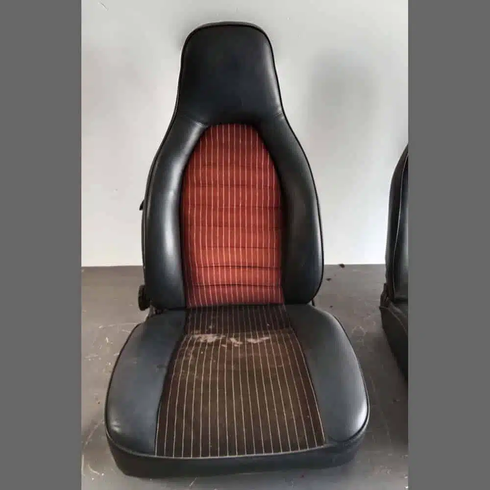 Front seats Porsche 911. Years (1974-82). Black leatherette and center in Brown Velour - Image 2