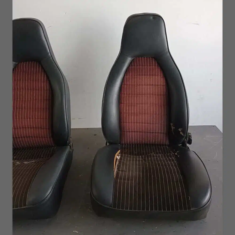 Front seats Porsche 911. Years (1974-82). Black leatherette and center in Brown Velour - Image 3